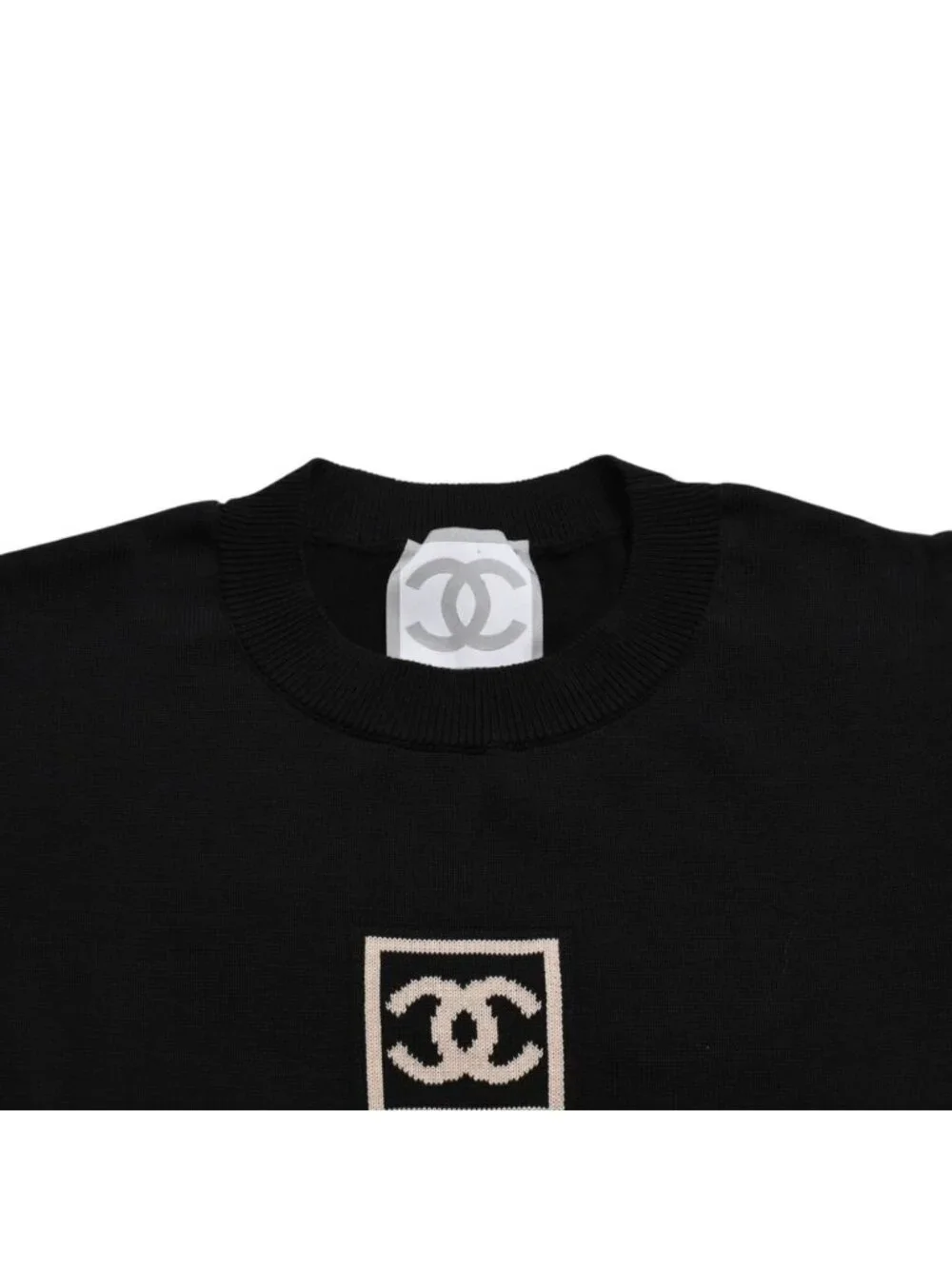 Chanel Knit Short Sleeve Top T-Shirt CC Logo Cotton Black Sweater